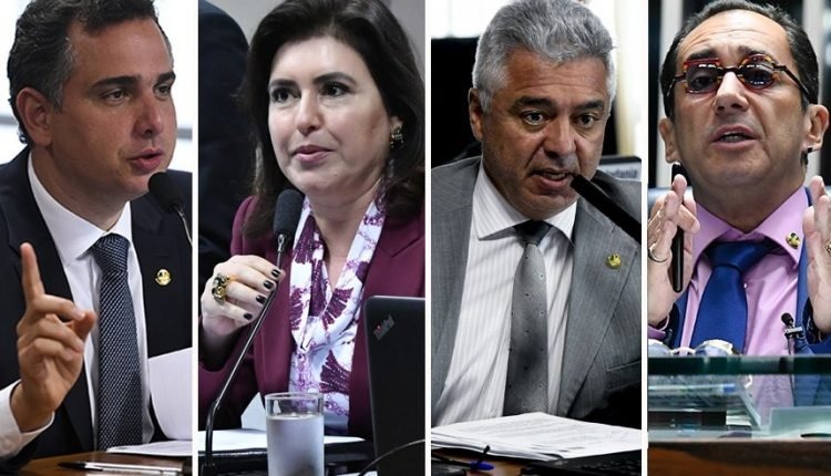 Rodrigo Pacheco (DEM-MG), Simone Tebet (MDB-MS), Major Olimpio (PSL-SP) e Jorge Kajuru (Cidadania-GO) disputam a presidência da Casa | Foto: Geraldo Magela/Agência Senado